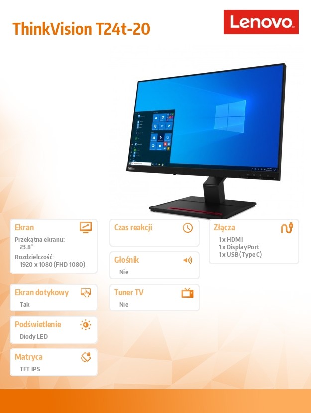 Monitor 23.8 ThinkVision T24t-20 WLED LCD 62C5GAT1EU 