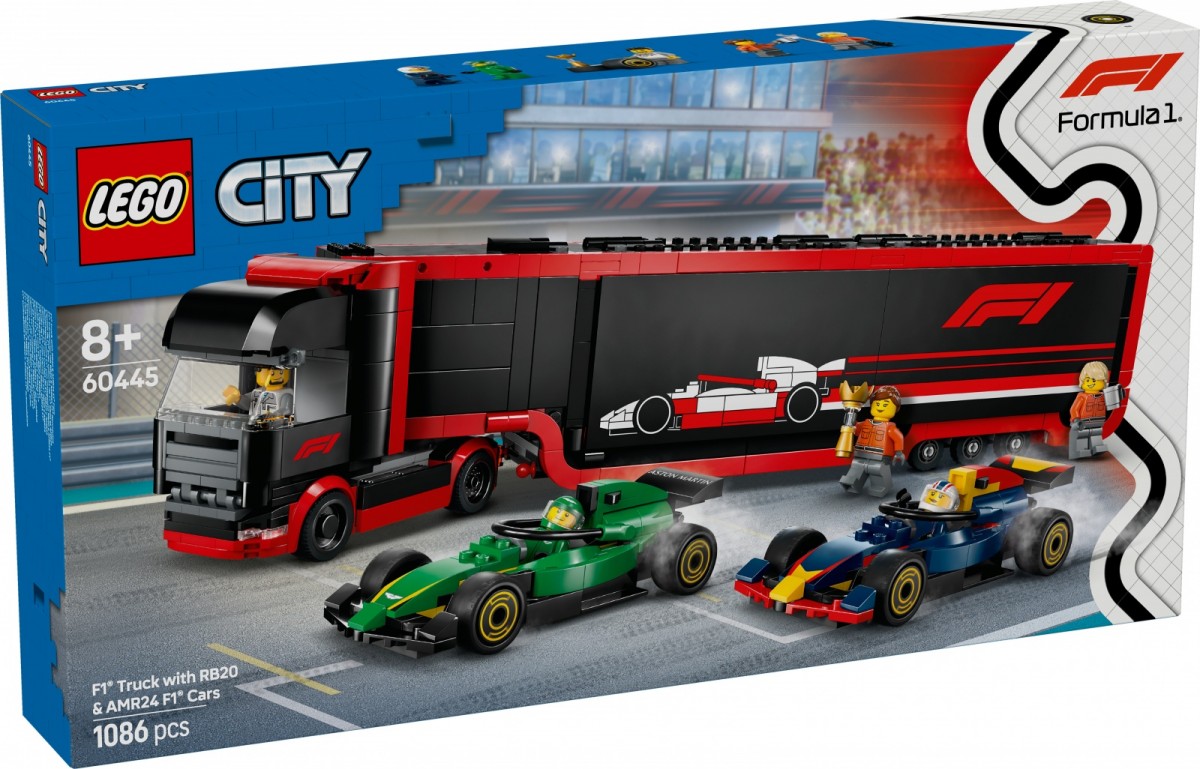 Klocki City 60445 F1 Ciężarówka z bolidami RB20 i AMR24 F1 