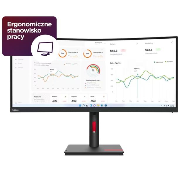 Monitor 34 cale ThinkVision T34w-30 WLED LCD 63D4GAT1EU 