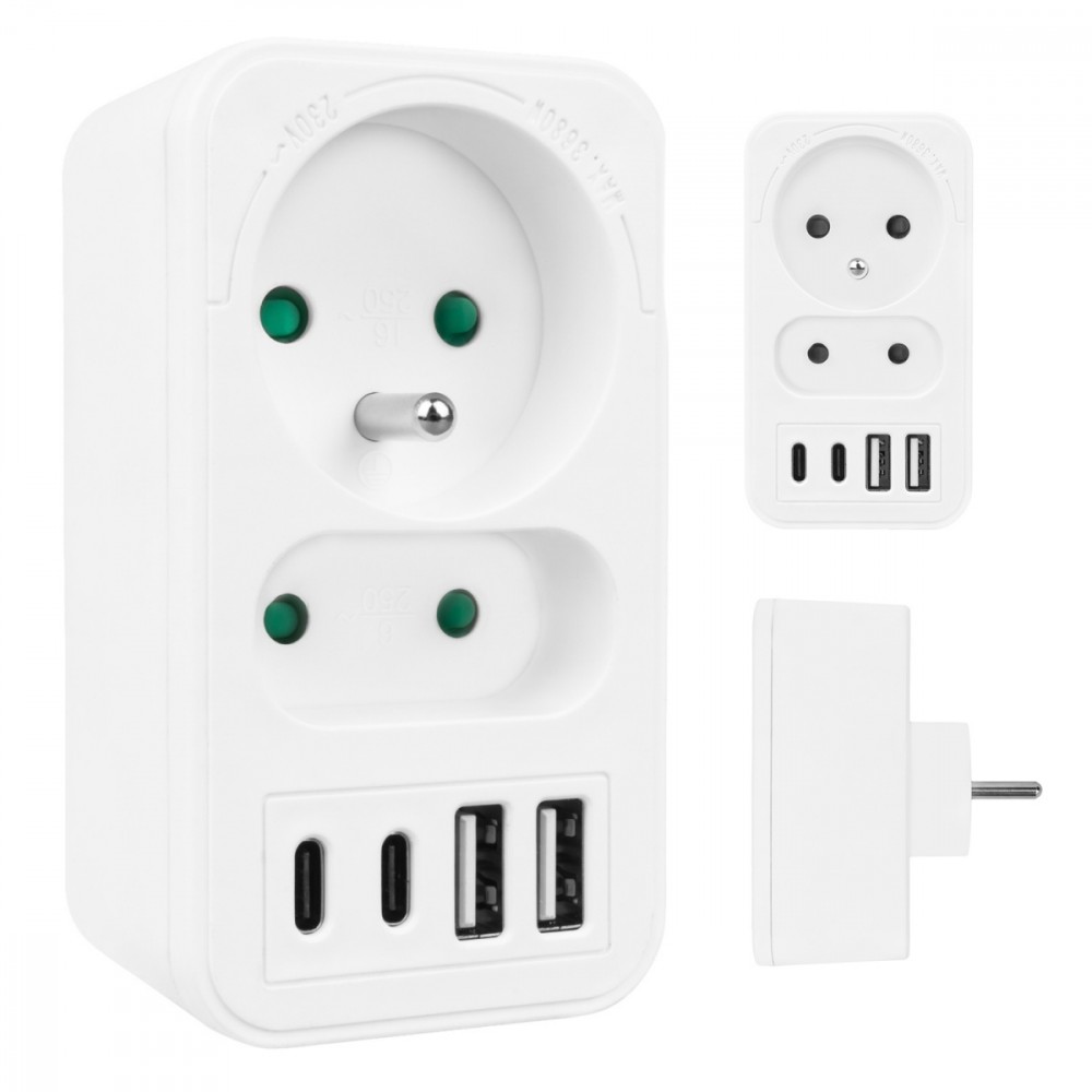 Rozdzielacz na 2 gniazda MCE249 F/W  2x USB-A 2x USB-C 