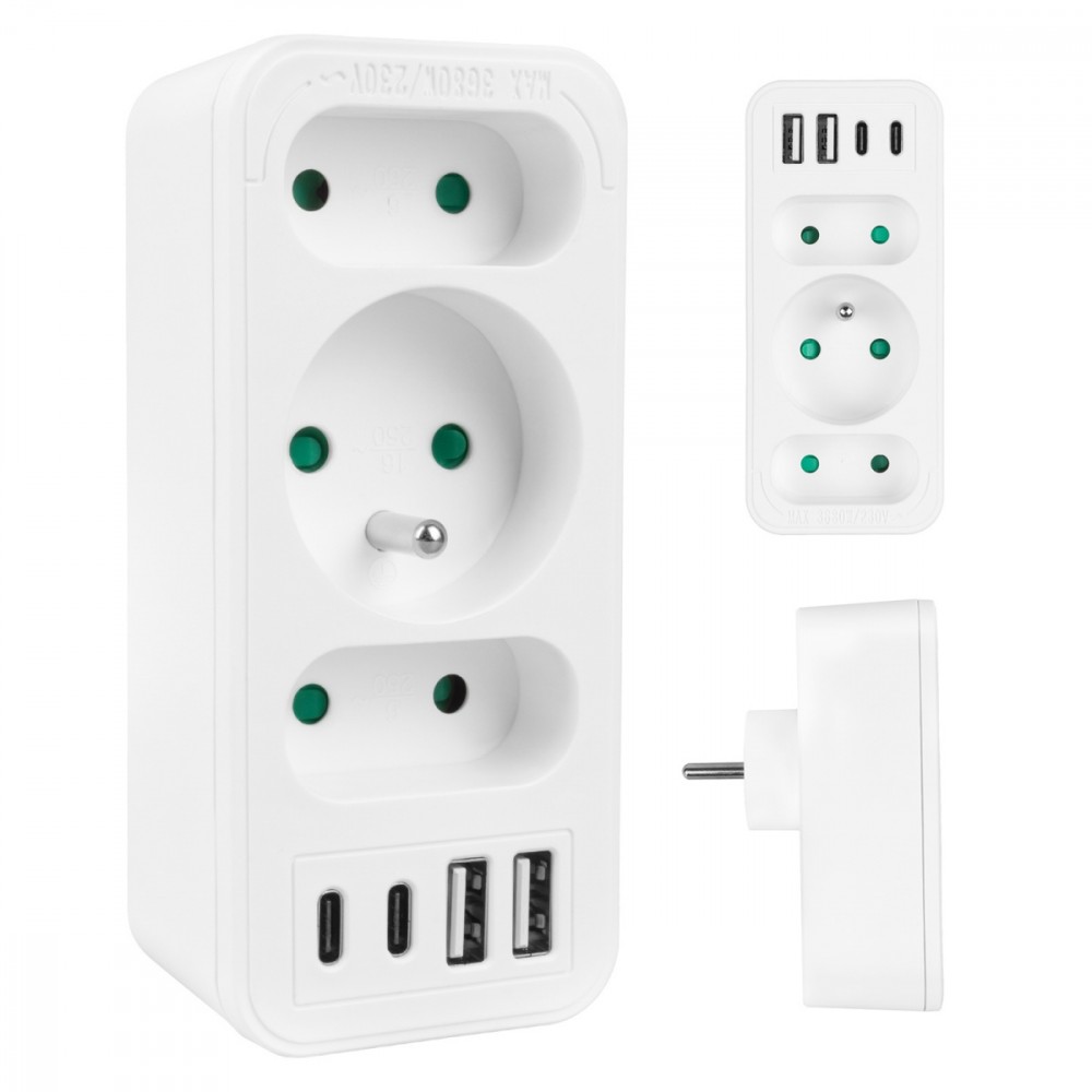 Rozdzielacz na 3 gniazda MCE248 F/W 2xUSB-A 2xUSB-C biały