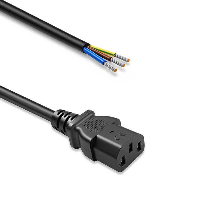Kabel zasilający IEC C13 | odizolowany lutowany | Czysta miedź CU| 3x0.75mm2 | 1.8m 