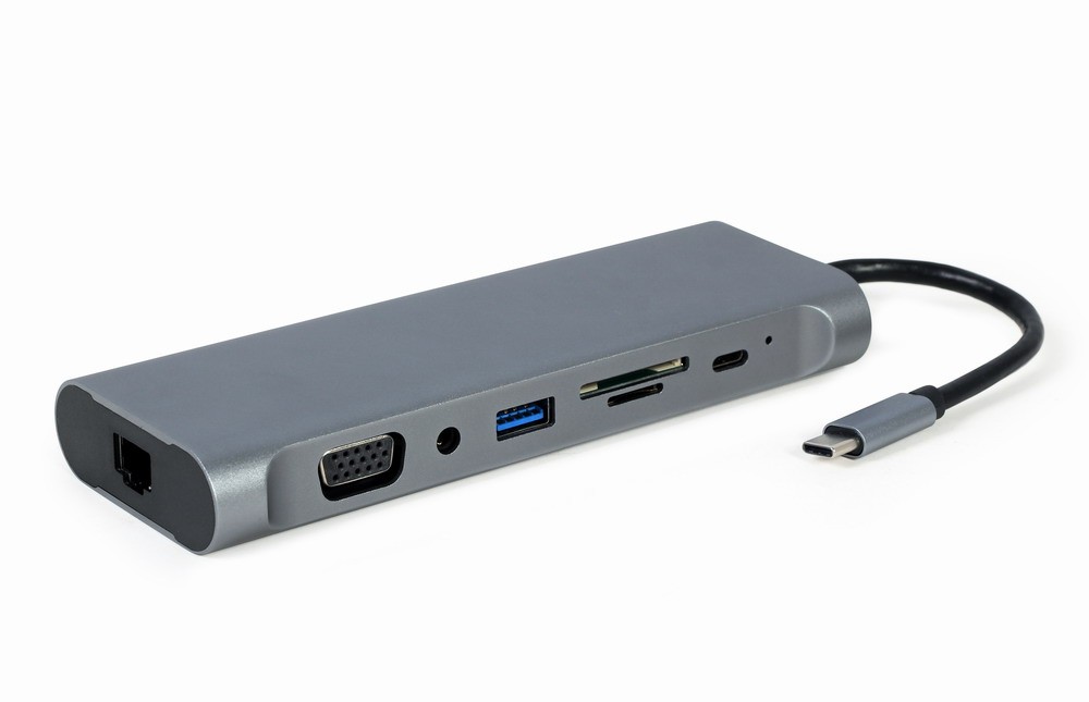 Hub USB-C HDMI DP VGA 4xUSB 3.1 USB-C PD audio card reader GbE 