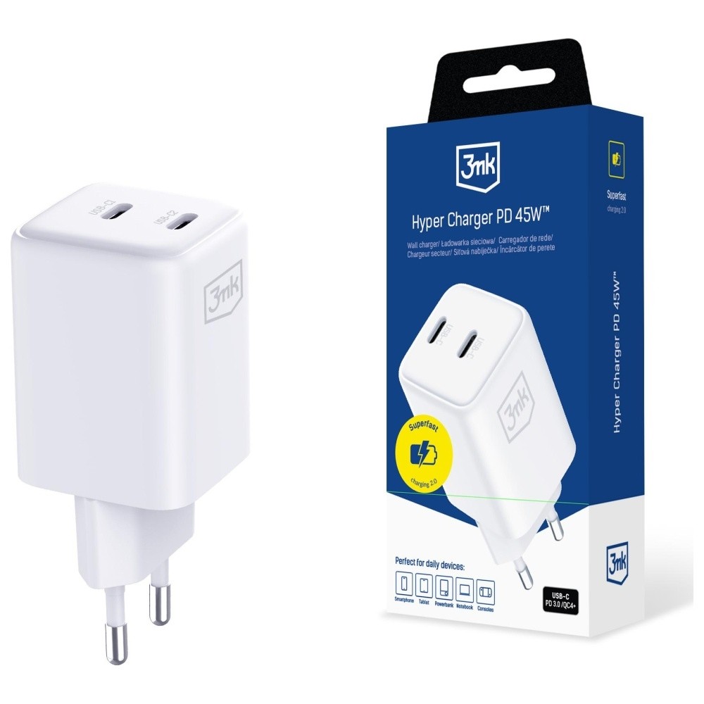 Ładowarka sieciowa Hyper Charger PD 45W GaN QC4+ PPS 2C biała 