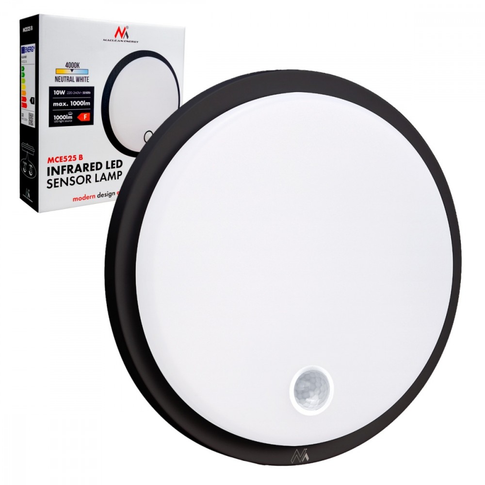 Lampa LED, IP65 , czujnik PIR, MCE525 B 10W, 1000lm, neutral white 4000K