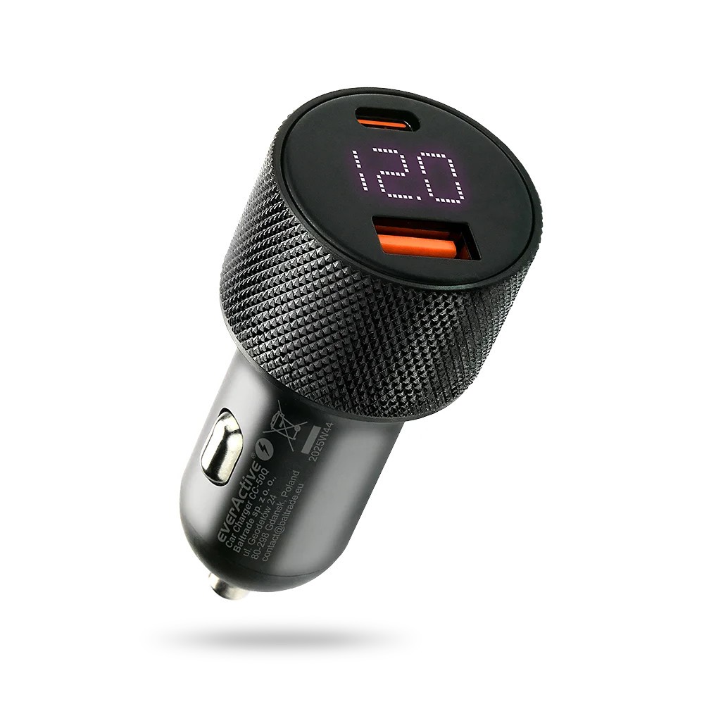 Ładowarka samochodowa CC-50Q QC3.0 75W 1X USB + 1X USB-C PD czarna