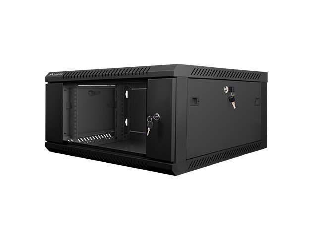 Szafa instalacyjna wisząca 19 cali 4U 600X600mm czarna (drzwi szklane)