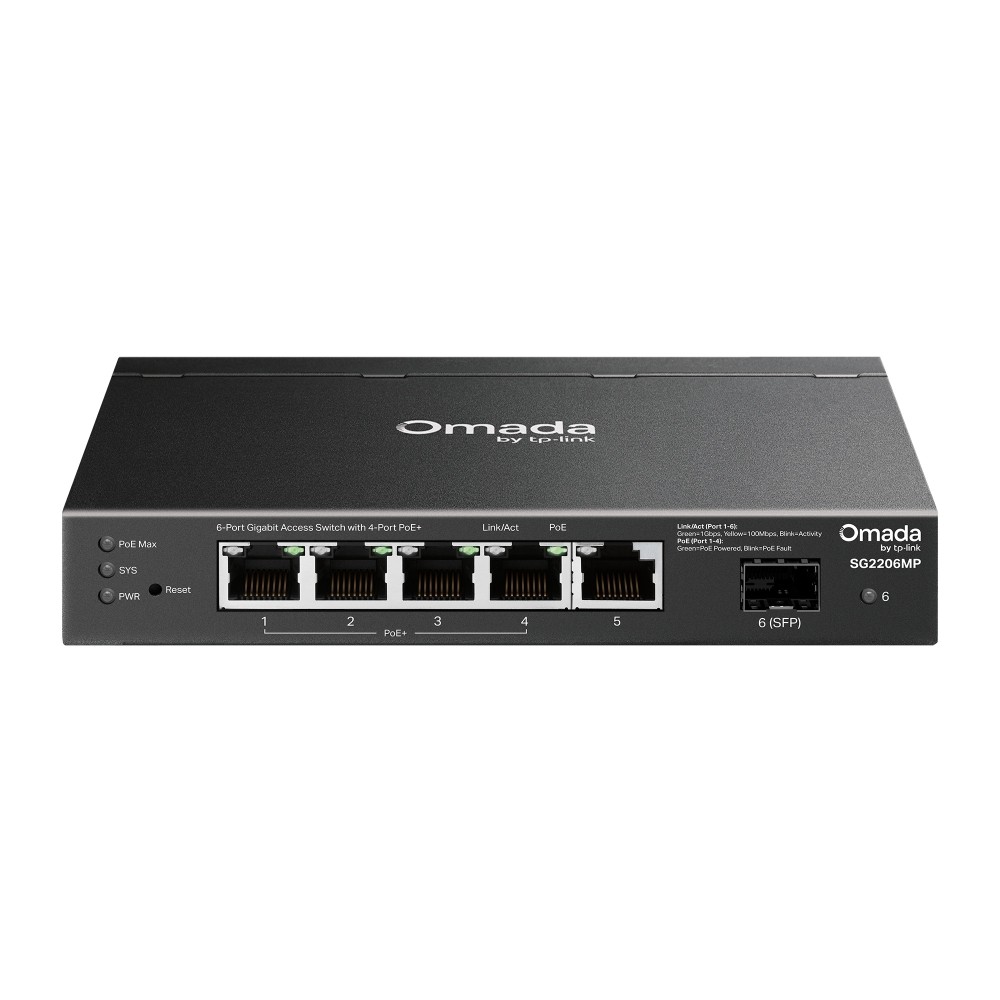 Przełącznik SG2206MP Omada, 6 portów gigabitowych w tym 4 porty PoE+ 