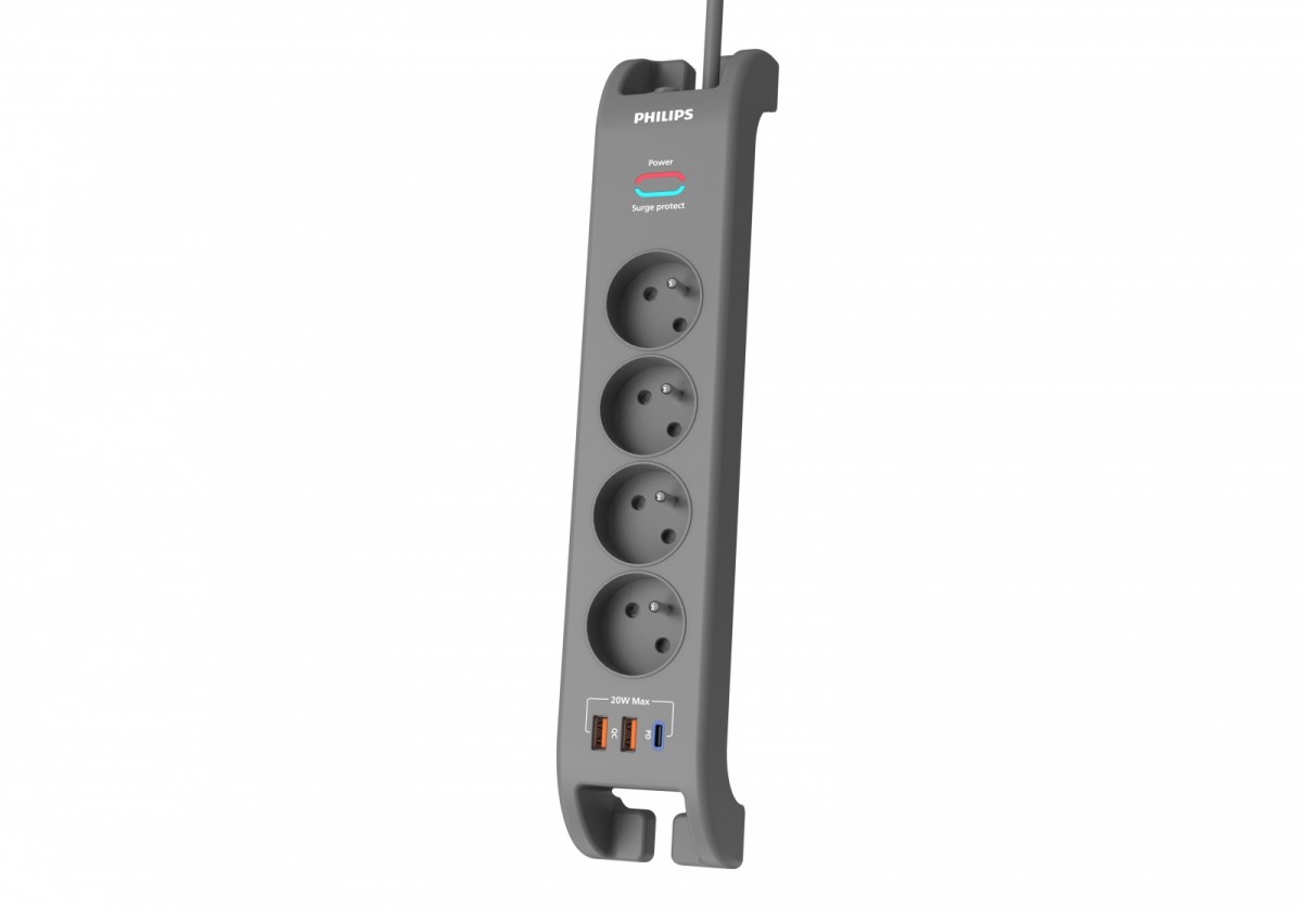 Listwa antyprzepięciowa 2m, 4 gniazda, 1xUSB-C, 2xUSB-A,PD 20W / QC 18W, 2400 J ochrony przeciwprzepięciowej 