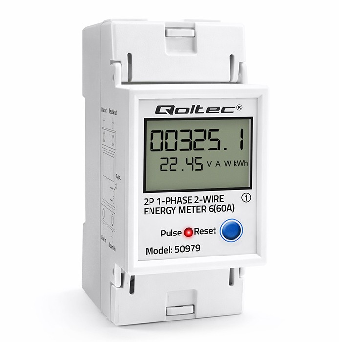 Jednofazowy elektroniczny licznik zużycia energii na szynę DIN | RESET | licznik okresowy i stały | 230V | 60A | LCD | LED | 2P 