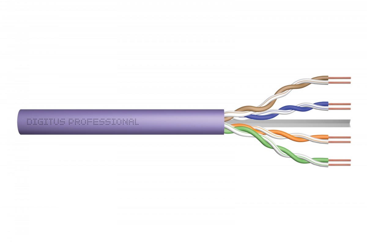 Kabel teleinformatyczny instalacyjny kat.6, U/UTP, Eca, drut, AWG 24/1, PVC, 305m, karton, fioletowy
