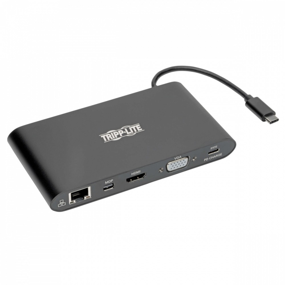 Stacja dokująca USB-C, podwójny wyświetlacz 4K HDMI/mDP, VGA, USB 3.2 Gen 1, koncentrator USB-A/C, GbE, karta pamięci, ładowanie PD 100 W
