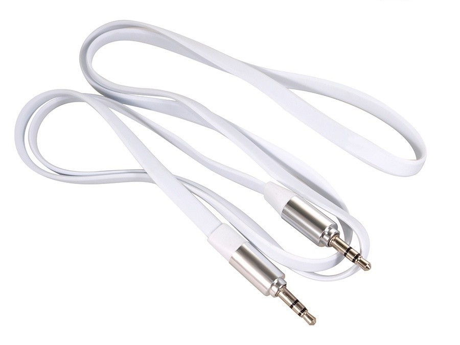 Przewód  jack 3.5mm, płaski 1m, metalowy wtyk, MCTV-694 W Biały