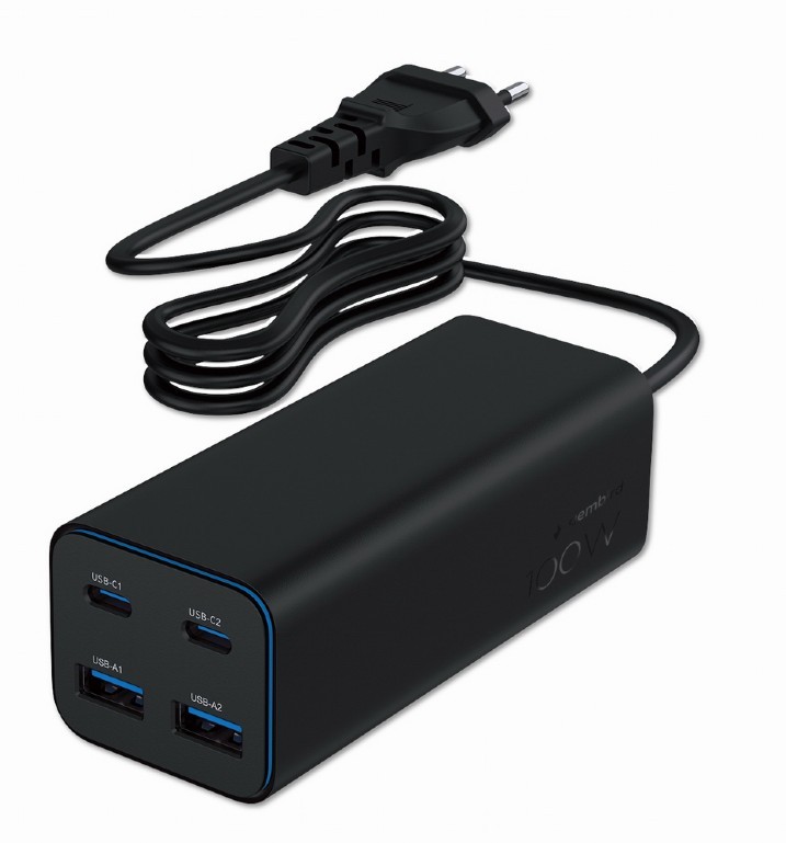 Ładowarka uniwersalna 100W GaN 2xUSB-A 2xUSB-C szybkie ładowanie czarna 