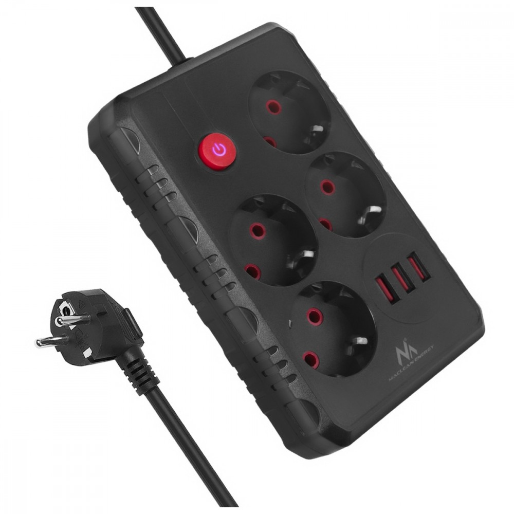 Listwa zasilająca MCE393 B 4 gniazda 3xUSB 110-240V AV 50/60Hz 1A max 2500W 3m czarna
