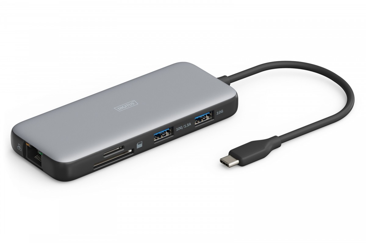 Stacja dokująca USB-C 8 portowa, max. 4K/60Hz z HDR, HDMI, max. 2 monitory MST, USB-A 3.2 Gen2, Gigabit Ethernet, SD/Micro SD, PD 100W