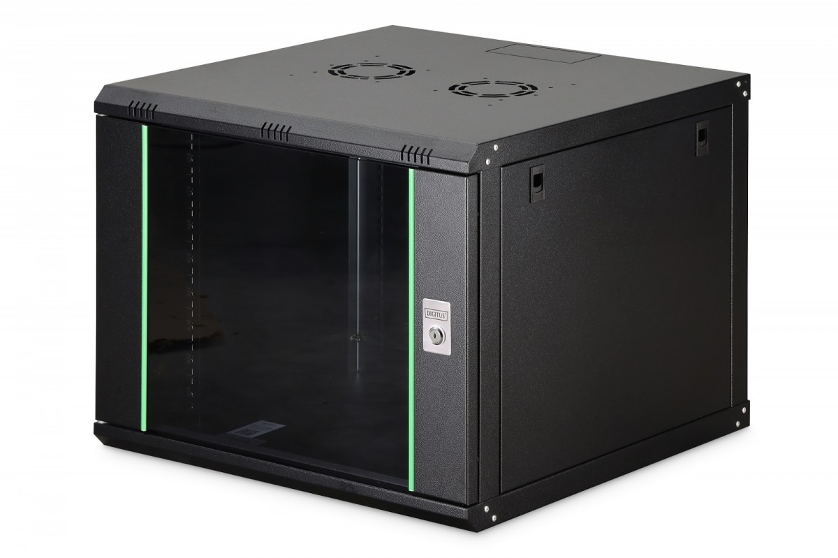 Szafa sieciowa wisząca Dynamic 19" 9U rack 474x600x600mm, drzwi szyba, czarna, niezłożona, 60kg