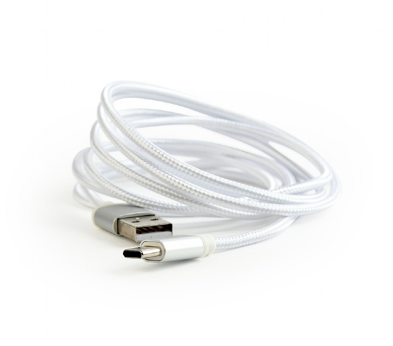 Kabel USB Typ-C oplot tekstylny/1.8m/srebrny 