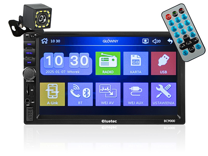 Radio samochodowe BC9000 2DIN 7 cali RDS USB microSD 4x50W kamera cofania