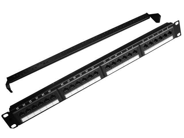 Patch Panel 24 Porty 1U 19'' Kat.5e z funkcją organizacji kabli  czarny 