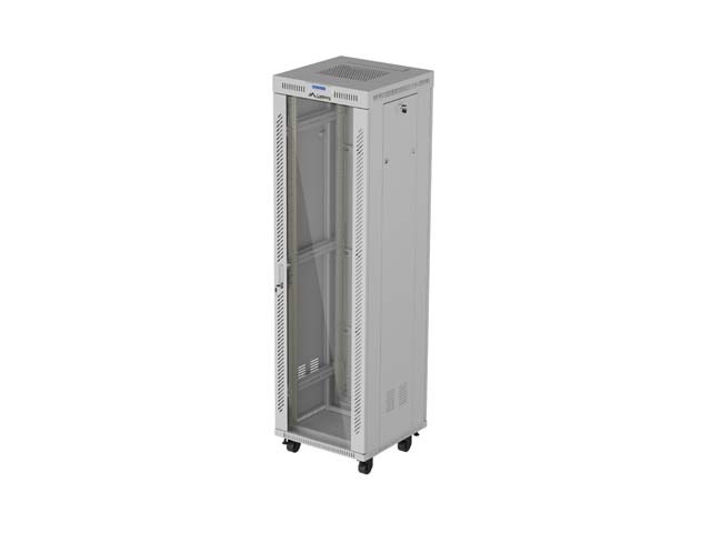 Szafa instalacyjna rack stojąca 19" 42U 600x600 szara drzwi     przeszklone  LCD (Flat pack) 