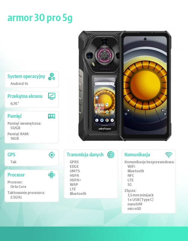 Smartfon Armor 30 Pro 5G 16/512GB IP69K Czarny