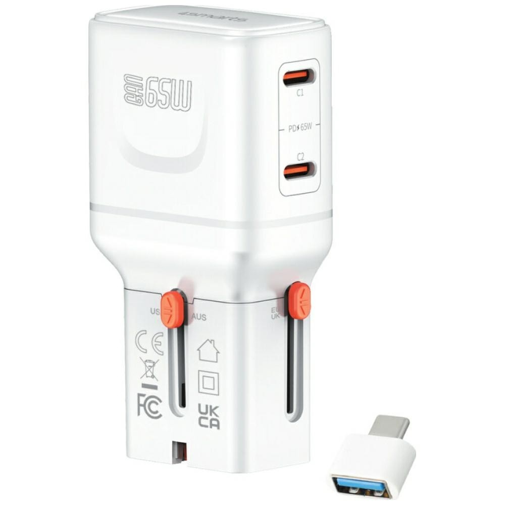Ładowarka podróżna World Travel 65W USB-C + USB-A Biała 