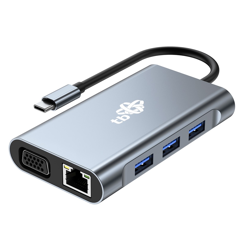 HUB Adapter USB C 8w1 HDMIx2 USB VGA RJ45 PD 