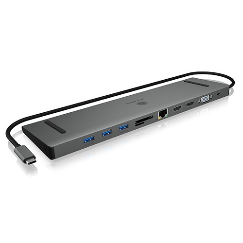 Stacja dokująca IB-DK2106-C Type-C z potrójnym wyjściem wideo, 2x High Speed HDMI typu A, 1x interfejs VGA, trzy interfejsy USB 3.0Single 
