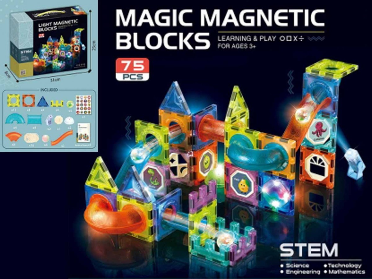 Klocki magnetyczne świecące 75 elementów