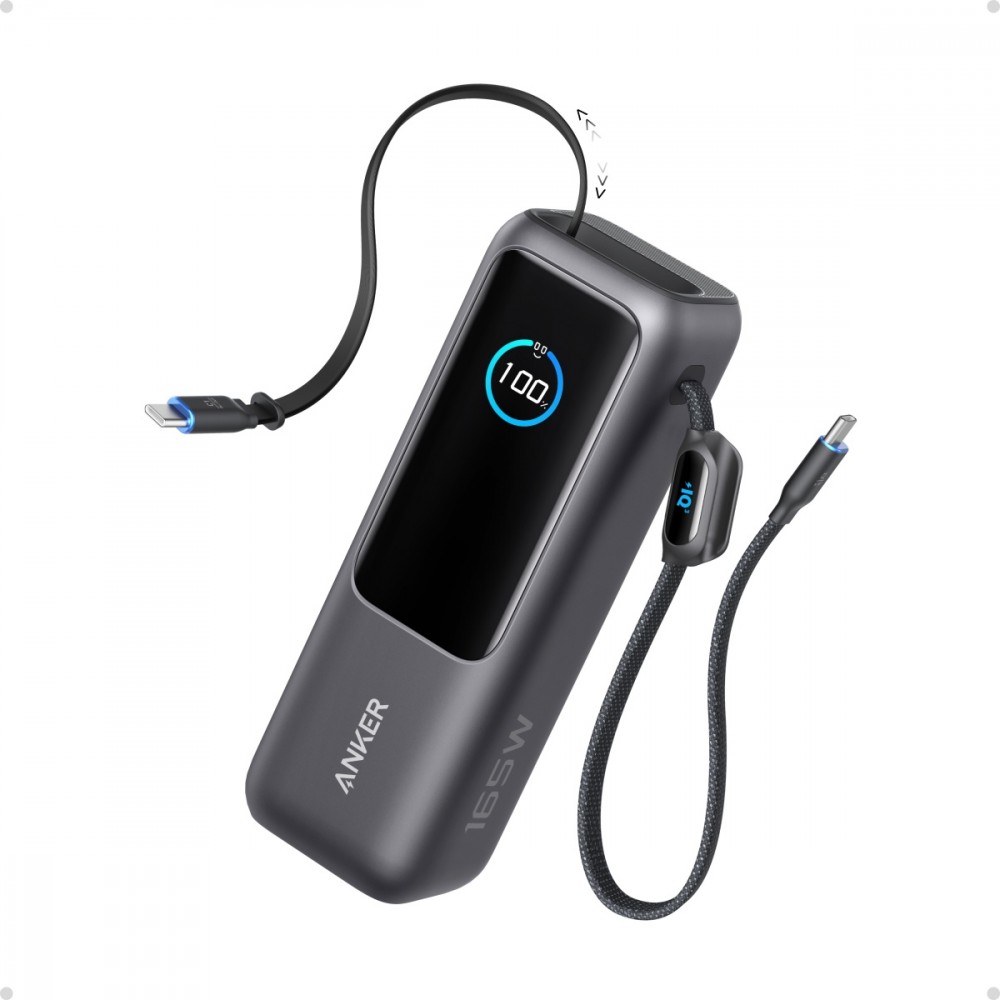 Powerbank ZOLO 25000mAh 165W wbudowany kabel USB-C szary