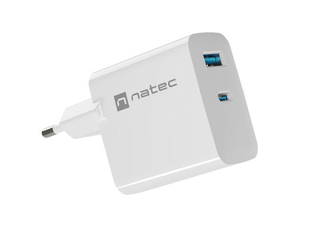Ładowarka sieciowa RIBERA GAN 1X USB-A + 1X USB-C 65W Biała