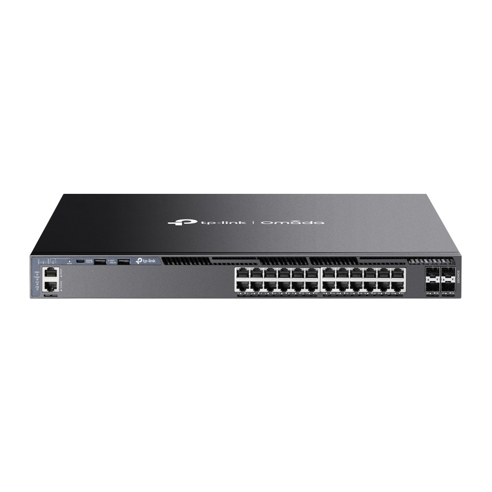 Przełącznik zarządzalny SG6428X Omada 24-Port Gigabit Stackable L3 Managed      Switch with 4 10GE SFP+ Slots 