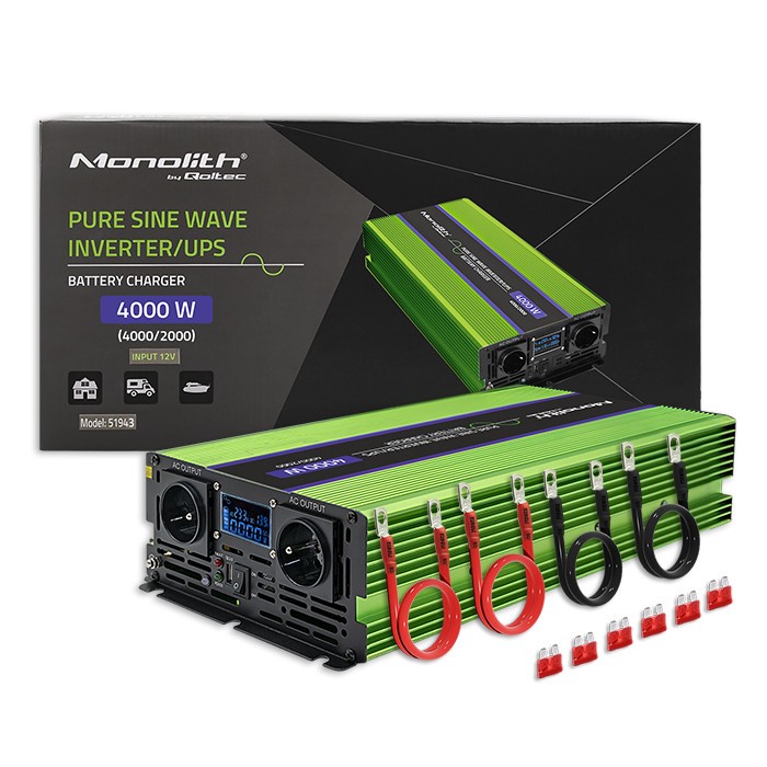 Przetwornica napięcia Monolith | ładowanie baterii | UPS | 2000W | 4000W | 12V na 230V | Czysty Sinus | LCD 
