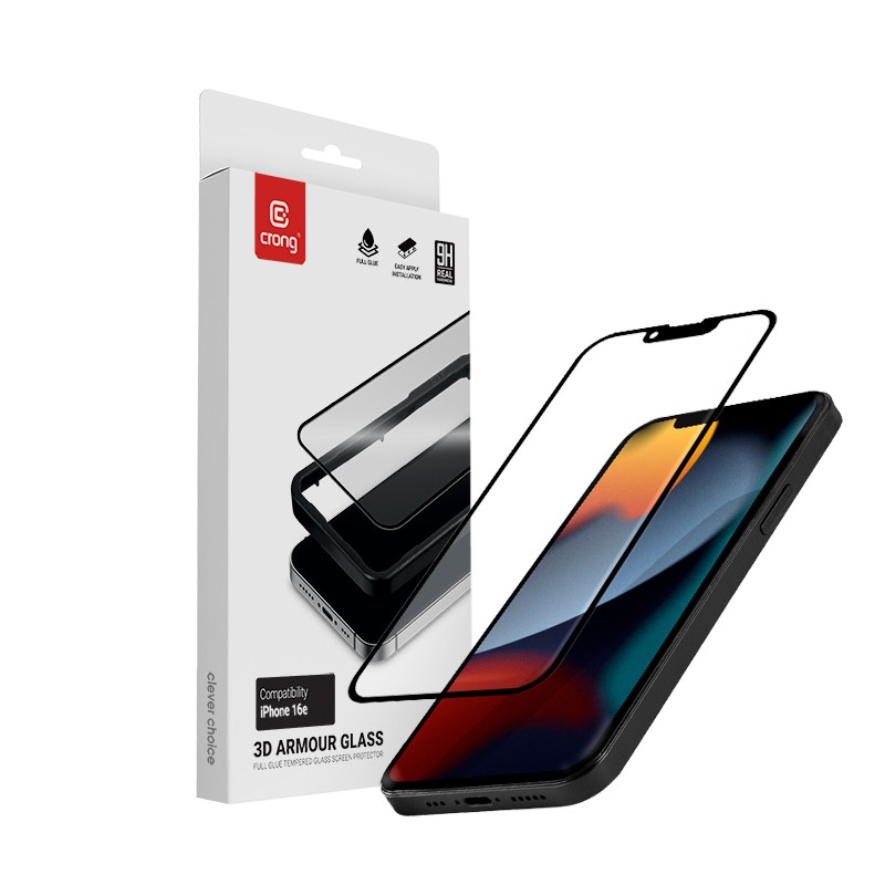 3D Armour Glass - Szkło hartowane iPhone 17e / 16e / 14 / 13 / 13 Pro + ramka instalacyjna