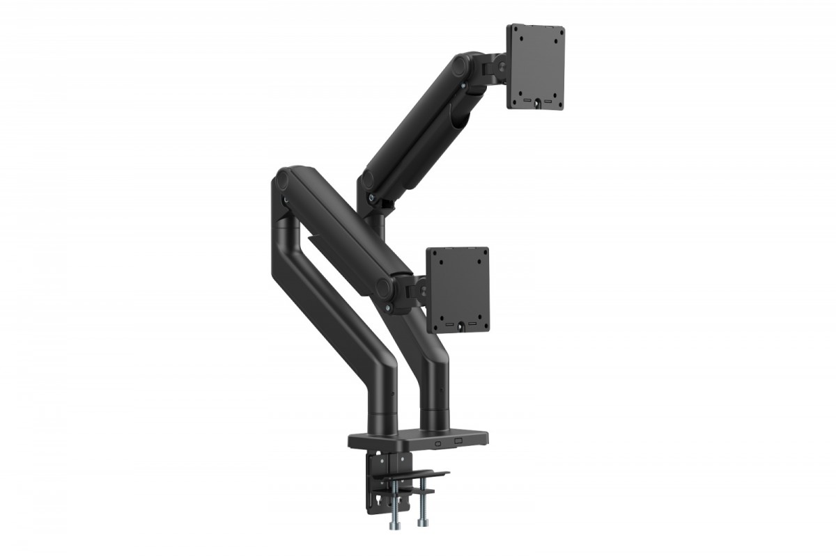 Uchwyt biurkowy podwójny z zaciskiem i sprężyną mechaniczną 2x LCD max. 45" 2x 20kg, VESA: 75x75, 100x100