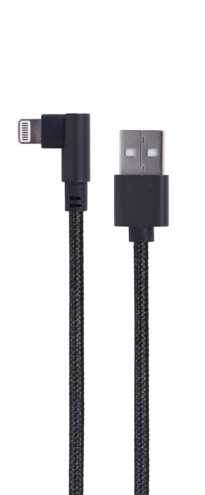 Kabel USB - do 8 pin kątowy w oplocie tekstylnym, 0.2m, czarny