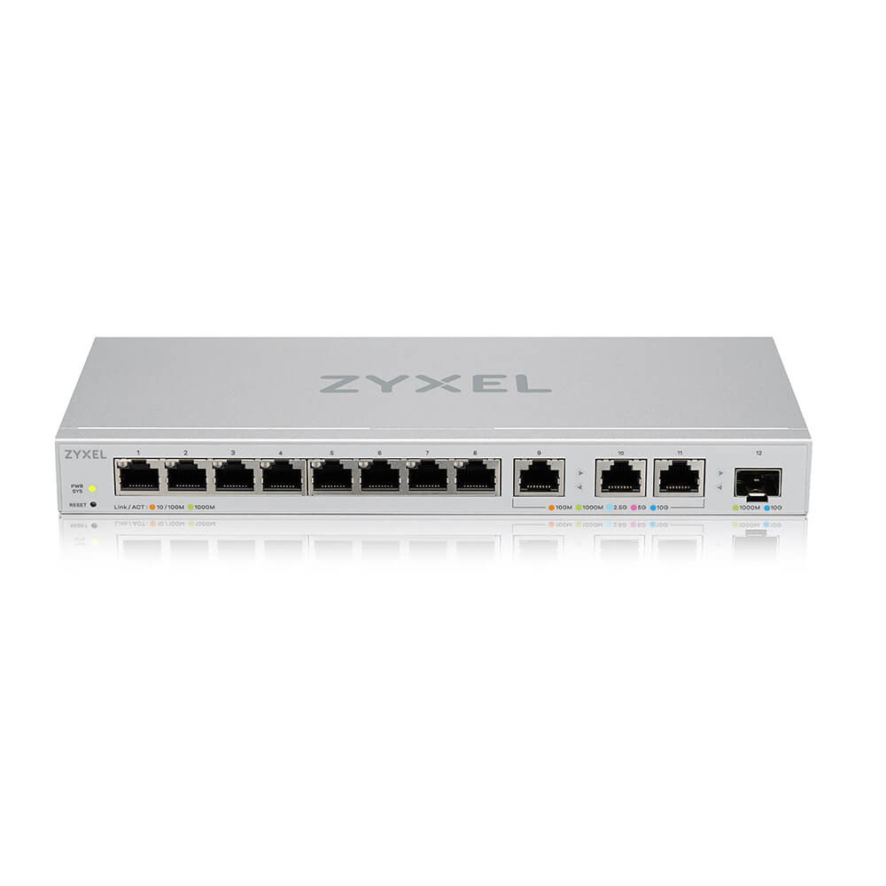 Przełącznik zarządzalny XGS1250-12, 12-Port Gigabit webmanaged Switch with 8 port       1G + 3-Port MultiGig 1/2.5/5/10G + 1-Port SFP+ XGS1250-12-ZZ01