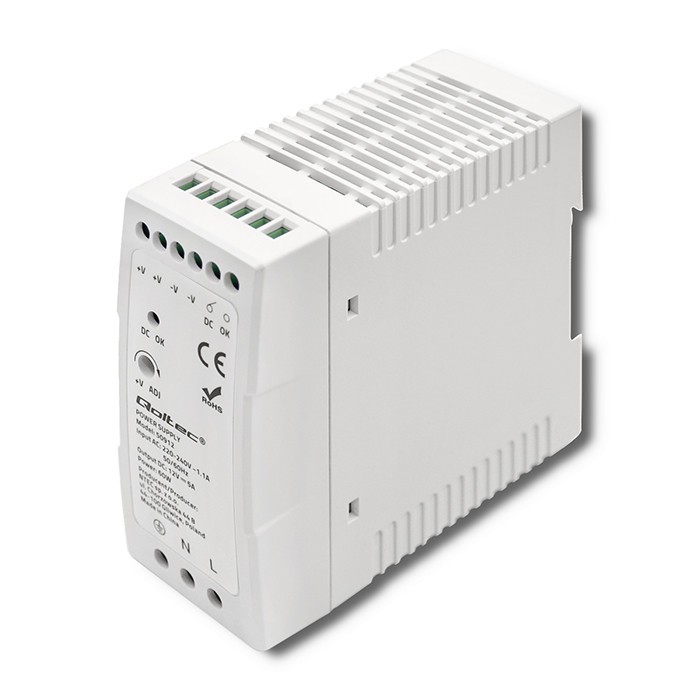 Zasilacz na szynę DIN | 60W | 12V | 5A | Biały | Slim 