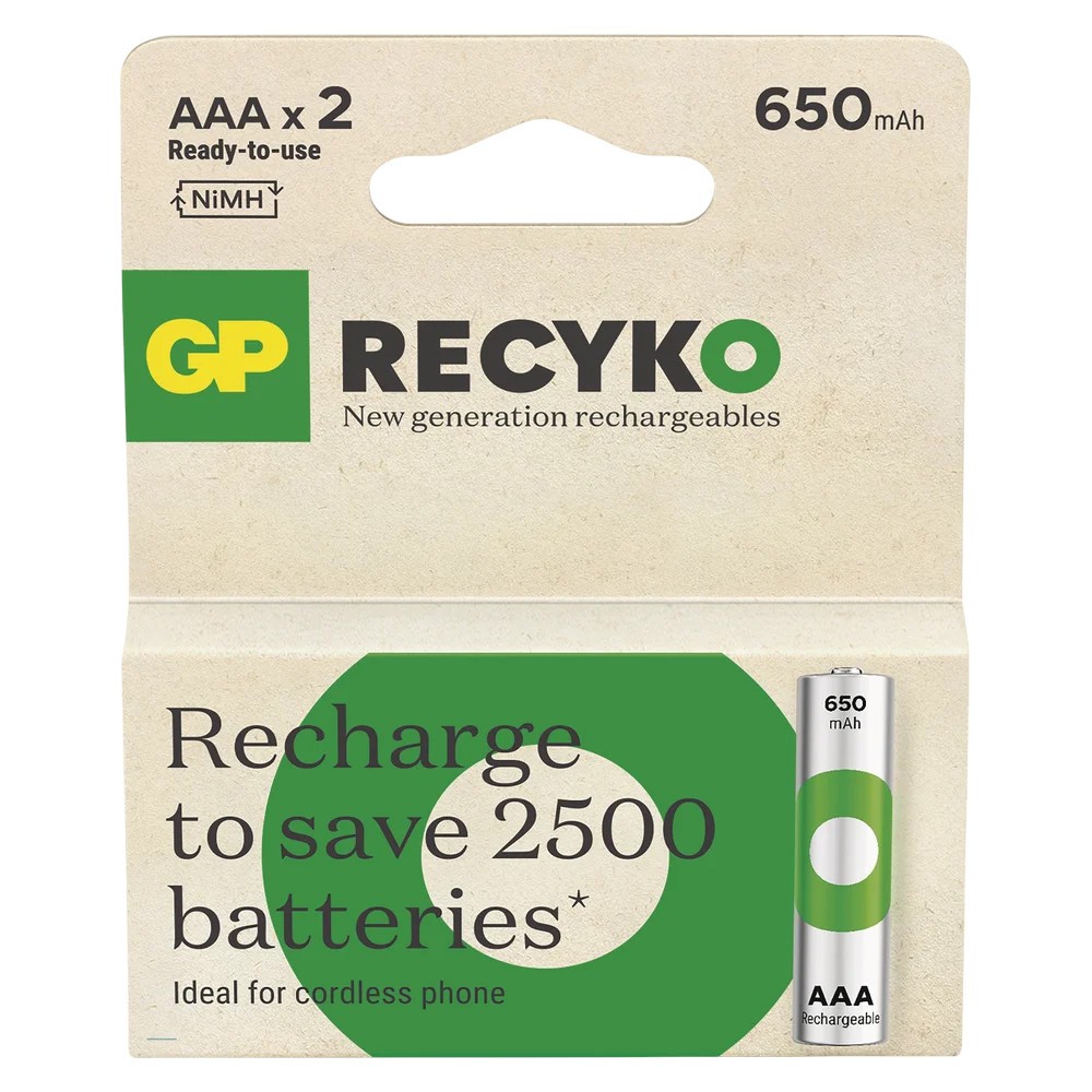 Akumulatorki R03/AAA Ni-MH 650mAh blister 2szt. GP RECYKO
