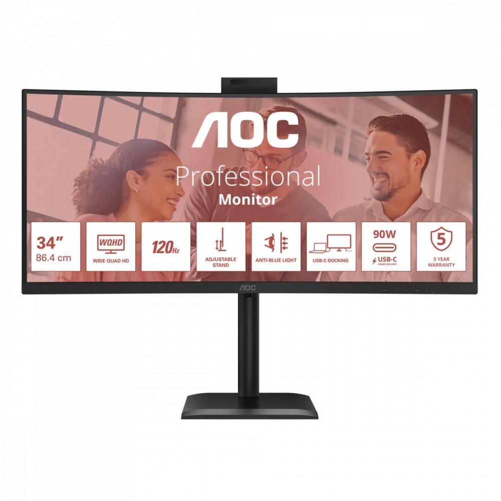 Monitor 34 cale CU34E4CW Curved VA 120Hz HDMIx2 DP RJ45 USB-C HAS Kamera