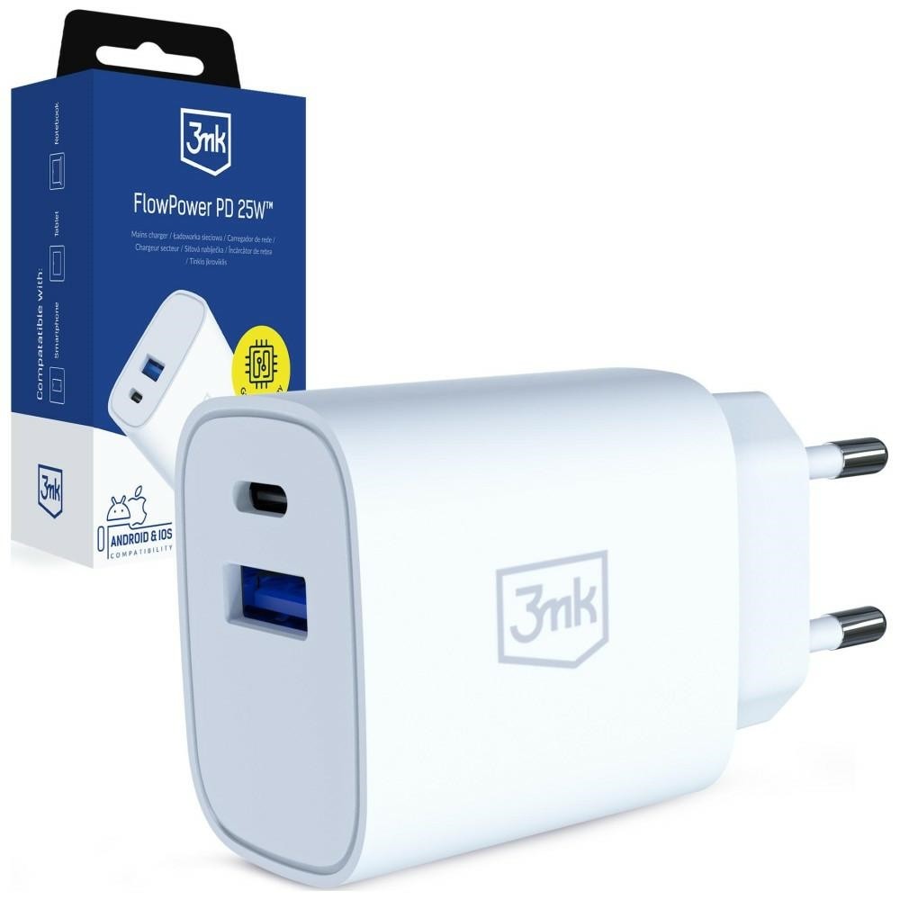 Ładowarka sieciowa 25W USB-A USB-C PD QC4+ FlowPower biała 