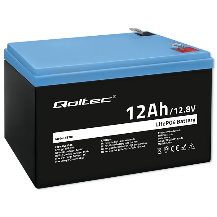Akumulator LiFePO4 Litowo-Żelazowo-Fosforanowy | 12.8V | 12Ah |  153.6Wh | BMS 