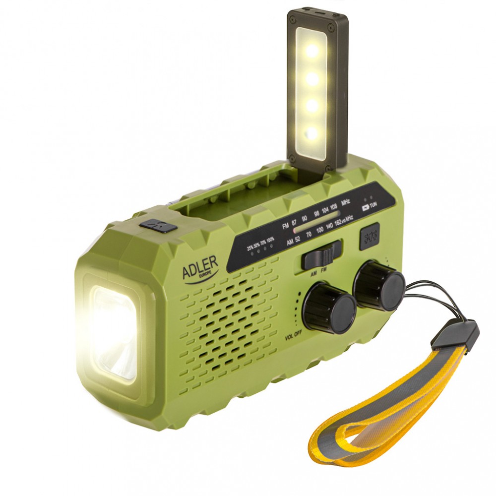 Radio solarne z korbką reczną AD1197g zielone
