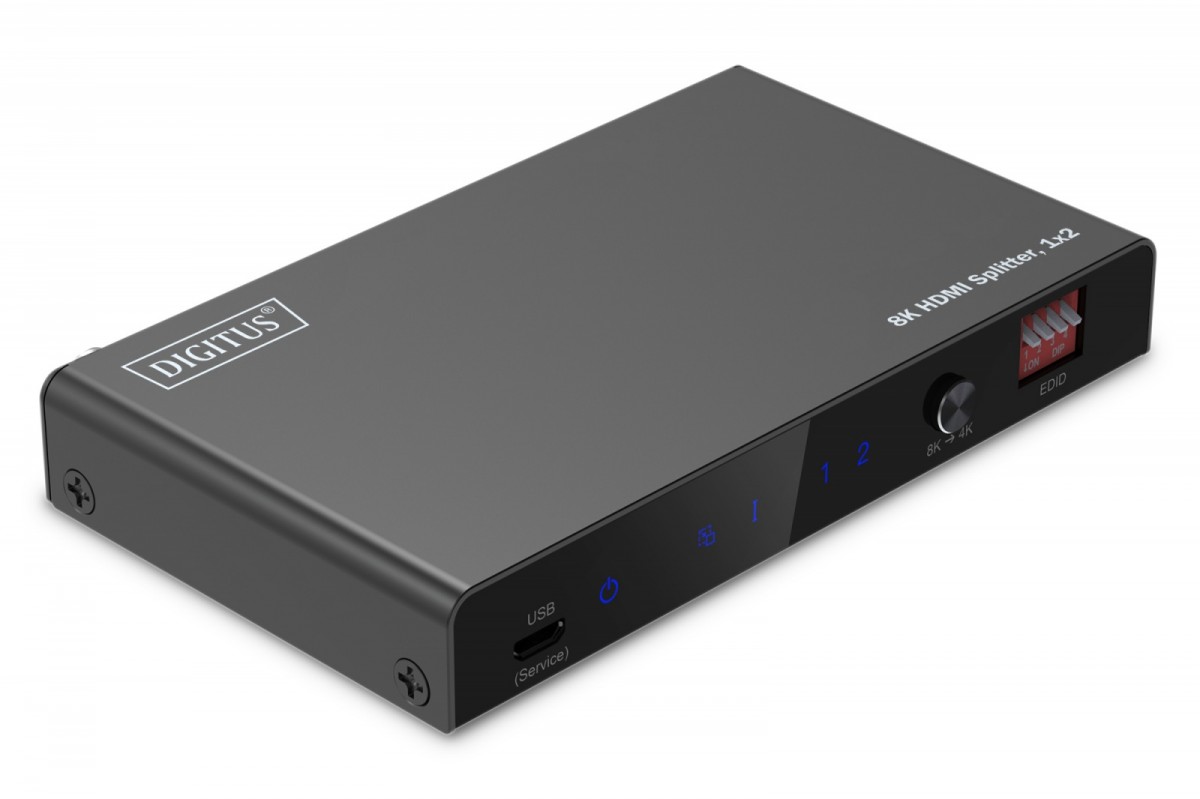 Rozdzielacz/Splitter HDMI 1x2, 8K/60Hz (4:4:4) z HDR, 48 Gbps, HDCP 2.3. Toslink / Stereo , EDID