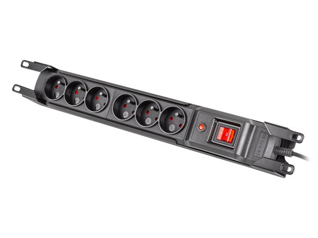 Listwa przeciwprzepięciowa rack 19cali M6 3m 6x230V czarna M6/30/R/CZ
