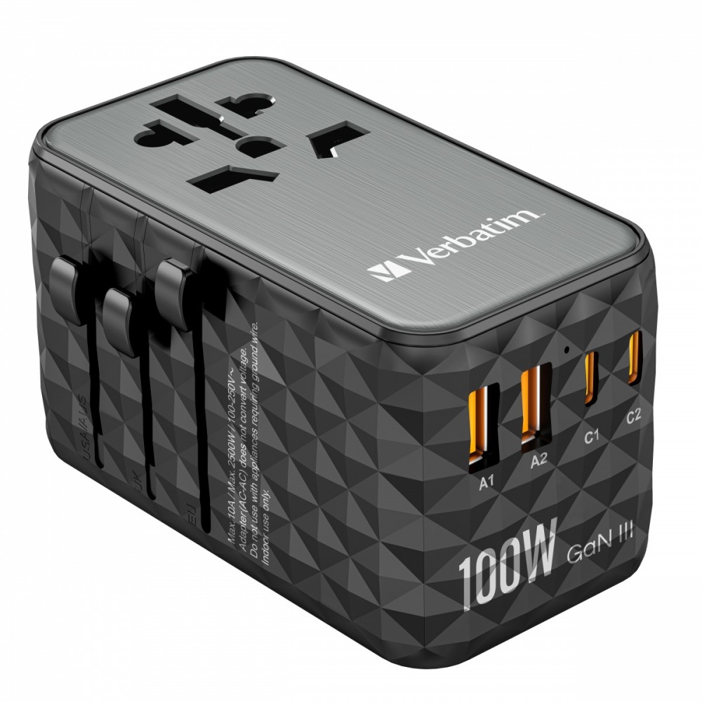 Adapter podróżny UTA-06 32121 ładowarka  GaN  PD 100W, QC 4+,  2x USB-C, 2x USB-A, 180 krajów 