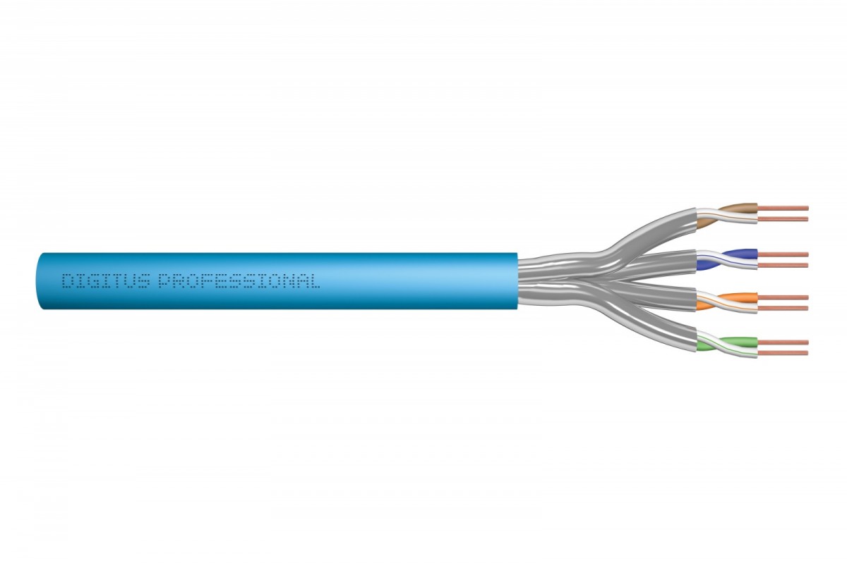 Kabel teleinformatyczny instalacyjny kat.6A, S/FTP, Eca, drut, AWG 23/1, LSOH, 50m ofoliowany, niebieski