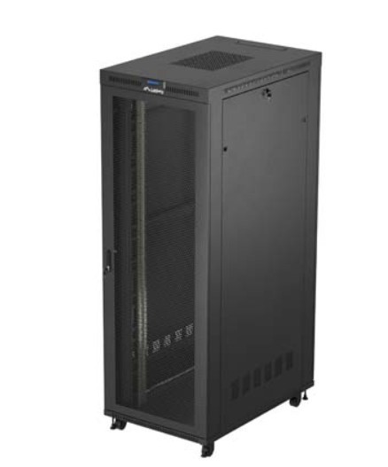 Szafa instalacyjna rack stojąca 19 cali 47U 800x1200 czarna drzwi    perforowane LCD (flat pack) V2 