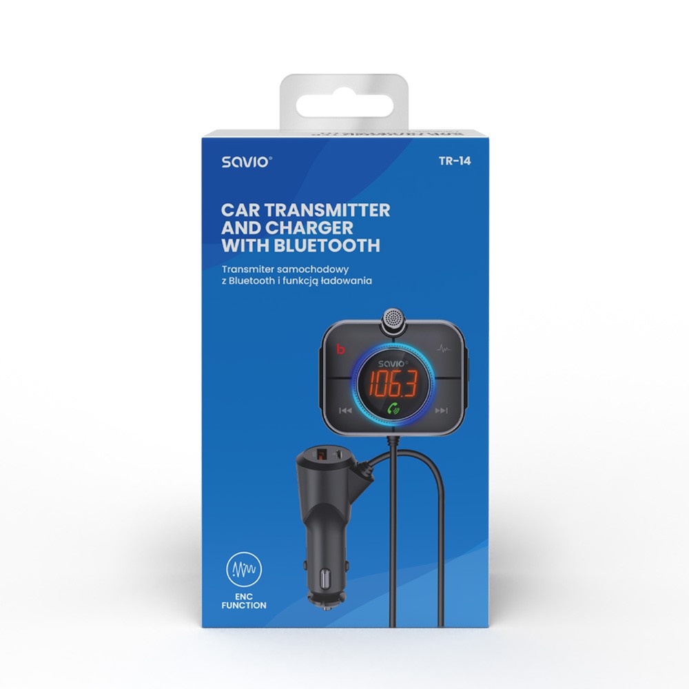 Transmiter samochodowy FM z Bluetooth i ładowarką PD, TR-14